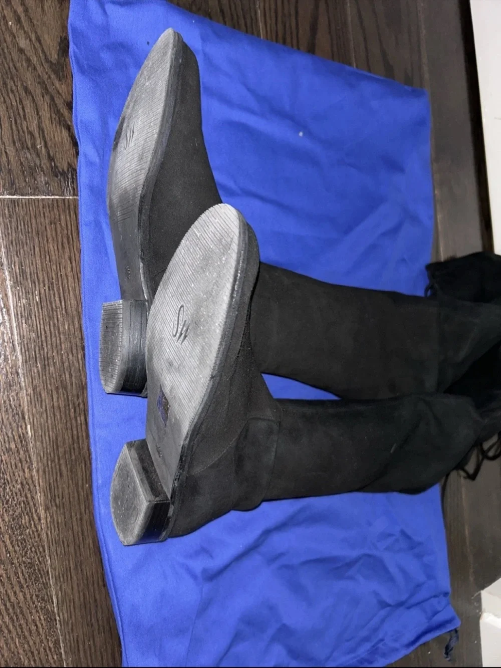 Stuart Weitzman Lowland Over The Knee Boot Black Suede 7 Flat